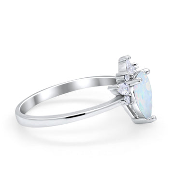 Art Deco Engagement Ring Pear Lab Created White Opal 925 Sterling Silver